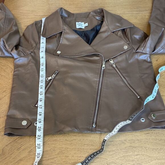 Princess Polly Brown Faux Leather Jacket Size Small/Medium - Picture 11 of 12